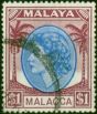 Malacca 1954 $1 Bright Blue & Brown-Purple SG36 Fine Used  Queen Elizabeth II (1952-2022) Rare Stamps