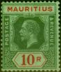 Valuable Postage Stamp from Mauritius 1921 10R on Emerald Emerald Back SG204c Fine Mtd Mint