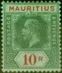 Rare Postage Stamp from Mauritius 1921 10R on Emerald Olive Back SG204b Fine Mtd Mint