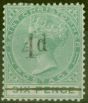 Rare Postage Stamp from Nevis 1886 4d on 6d Green SG25a No Stop Good Mtd Mint
