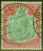 Old Postage Stamp from Nyasaland 1926 10s Grn & Red-Pale Emerald SG113c Nick in Top Right Scroll Scarce