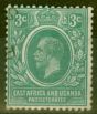 Old Postage Stamp from KUT 1921 3c Blue-Green SG66a Fine Used