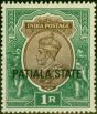 Old Postage Stamp from Patiala 1929 1R Chocolate & Green SG73 Fine & Fresh Mtd Mint