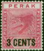 Perak 1895 3c on 5c Rose SG65 Fine MM . Queen Victoria (1840-1901) Mint Stamps
