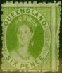 Rare Postage Stamp from Queensland 1876 6d Apple-Green SG107 P.12 Fine & Fresh Mtd Mint