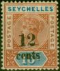 Old Postage Stamp Seychelles 1893 12c on 16c Chestnut & Blue SG16 Die I Fine MM