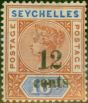Valuable Postage Stamp Seychelles 1893 12c on 16c Chestnut & Blue SG18 Fine MM