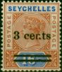 Rare Postage Stamp Seychelles 1901 3c on 16c Chestnut & Blue SG38 Fine VLMM