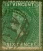 Old Postage Stamp from St Vincent 1861 6d Dp Yellow-Green SG2 Fine Used