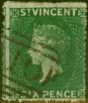 Valuable Postage Stamp St Vincent 1862 6d Deep Green SG4 Fine Used (2)