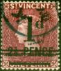 Collectible Postage Stamp from St Vincent 1885 1d on 2 1/2d Lake SG46Var Wmk Doubled Lined Letters V.F.U