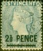 Rare Postage Stamp from St Vincent 1889 2 1/2d on 1d Milky Blue SG49 Fine Used