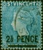 Old Postage Stamp St Vincent 1889 2 1/2d on 1d Milky Blue SG49 Fine Used (4)