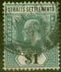 Valuable Postage Stamp from Straits Settlements 1905 $1 Dull Green & Black SG136 Good Used