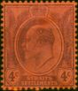 Straits Settlements 1905 4c Purple-Red SG129a Chalk Fine LMM  King Edward VII (1902-1910) Old Stamps