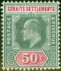 Old Postage Stamp from Straits Settlements 1905 50c Dull Green & Carmine SG135 V.Fine Very Lightly Mtd Mint