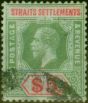 Collectible Postage Stamp Straits Settlements 1913 $5 Green & Red-Green SG212 Good Used