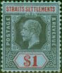 Valuable Postage Stamp Straits Settlements 1914 $1 Black & Red-Blue SG210 Fine MM