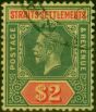Rare Postage Stamp Straits Settlements 1914 $2 Green & Red-Yellow SG211 V.F.U
