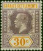 Straits Settlements 1914 30c Dull Purple & Orange SG207 Fine VLMM . King George V (1910-1936) Mint Stamps