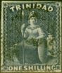 Rare Postage Stamp from Trinidad 1859 1s Purple-Slate SG44 Pin-Perf 14 Fine Used Example