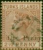 Valuable Postage Stamp Turks Islands 1889 1d on 2 1/2d Red-Brown SG61 Fine Used