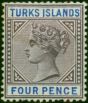 Turks Islands 1895 4d Dull Purple & Ultramarine SG71 Fine MM  Queen Victoria (1840-1901) Old Stamps