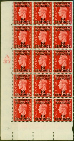 Collectible Postage Stamp Morocco Agencies 1937 10c on 1d Scarlet SG166 V.F MNH Control Corner Block of 15
