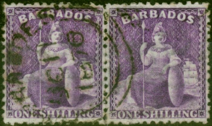 Valuable Postage Stamp Barbados 1876 1s Violet SG82 Fine Used Pair