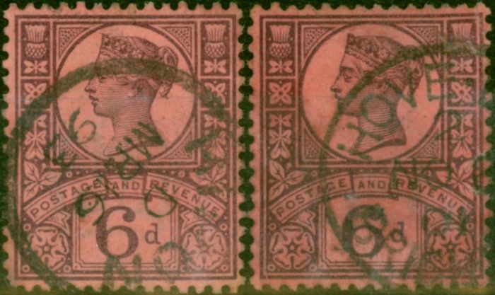 Rare Postage Stamp GB 1887 6d Both Shades SG208-208a Fine Used