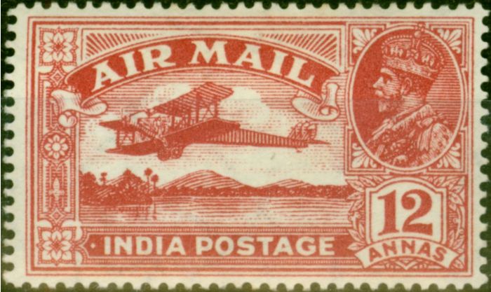Rare Postage Stamp from India 1929 12a Rose-Red SG225 Fine Mtd Mint