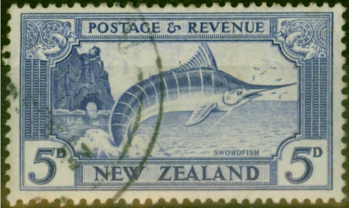 Old Postage Stamp from New Zealand 1935 5d Ultramarine SG563 Fine Used