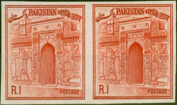 Valuable Postage Stamp from Pakistan 1963 1R Vermilion SG203a V.F MNH Imperf Pair