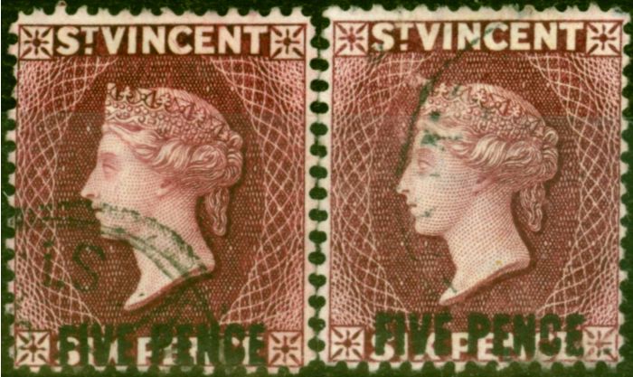 Rare Postage Stamp from St Vincent 1893-94 5d on 6d SG60a & SG60b Shades Fine Used
