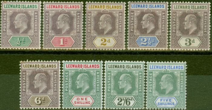 Rare Postage Stamp from Leeward Islands 1902 set of 9 SG20-28 Fine Lightly Mtd Mint
