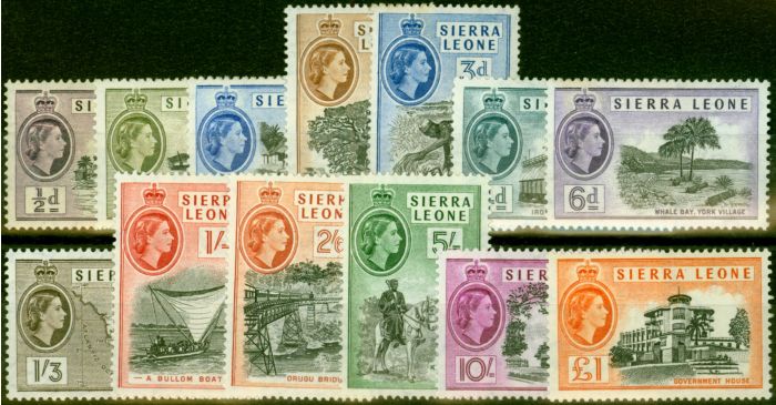 Old Postage Stamp from Sierra Leone 1956 Set of 13 SG210-222 Fine Lightly Mtd Mint (Top 2 Values MNH)