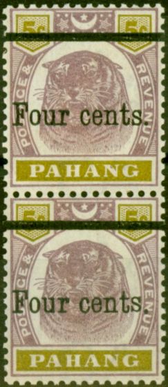 Collectible Postage Stamp from Pahang 1899 4c on 5c Dull Purple & Olive-Yellow SG28 Good MNH Pair