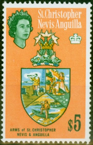 Rare Postage Stamp St Kitts Nevis Anguilla 1963 $5 Arm SG144 V.F MNH