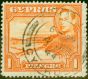 Rare Postage Stamp from Cyprus 1944 1pi Orange SG154a P.13.5 x 12.5 Fine Used