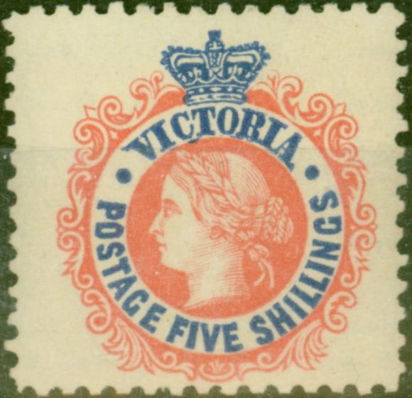 Rare Postage Stamp from Victoria 5s Rose-Red & Ultramarine SG443 P.11 Fine & Fresh Mtd Mint