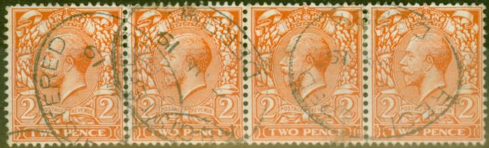 Collectible Postage Stamp from GB 1913 2d Reddish Orange SG367 Fine Used Strip of 4