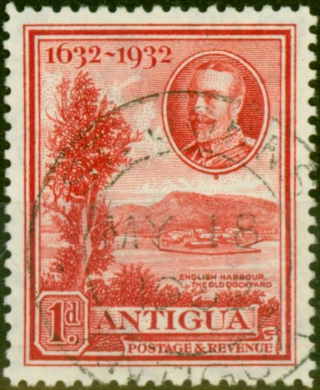 Rare Postage Stamp Antigua 1932 1d Scarlet SG82 V.F.U 'Madame Joseph' Forged Cancel