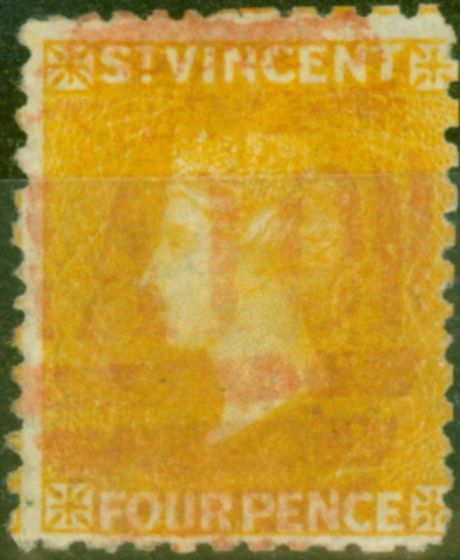 Rare Postage Stamp from St Vincent 1869 4d Yellow SG12 Fine Used
