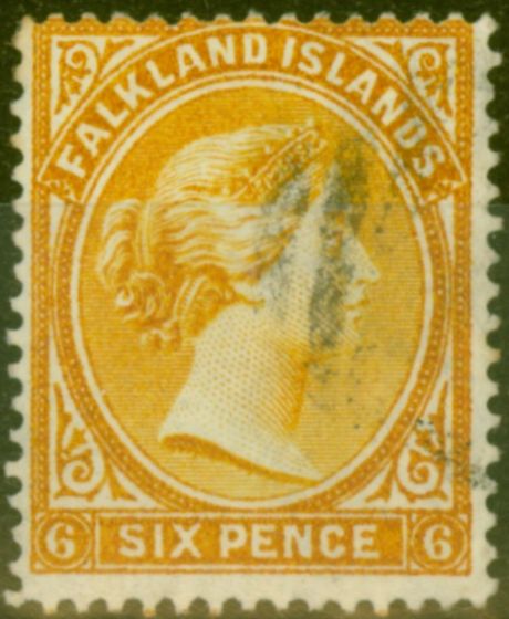 Valuable Postage Stamp from Falkland Islands 1891 6d Orange-Yellow SG33x Wmk Reversed Fine Used