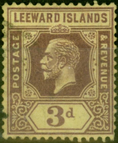 Old Postage Stamp Leeward Islands 1927 3d Purple-Yellow SG69 Fine Used