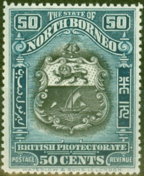 Collectible Postage Stamp from North Borneo 1911 50c Black & Steel-Blue SG179 V.F Lightly Mtd Mint