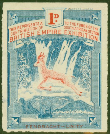 Collectible Postage Stamp from South Africa 1924-25 1d British Empire Exhibition Label Fine Mtd Mint Scarce