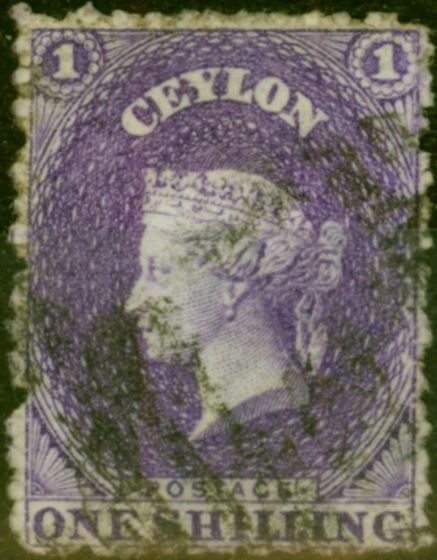 Rare Postage Stamp from Ceylon 1870 1s Reddish Lilac SG71 Good Used