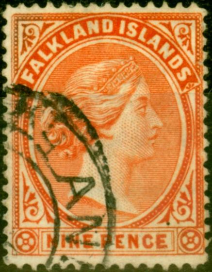 Collectible Postage Stamp from Falkland Islands 1895 9d Pale Reddish Orange SG35 Very Fine Used