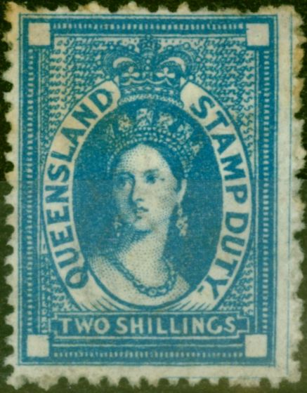 Old Postage Stamp from Queensland 1871 2s Blue SGF19 Good Unused